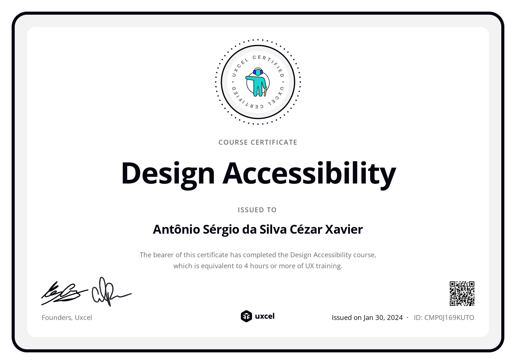 Antônio Sérgio da Silva Cézar Xavier's certificate